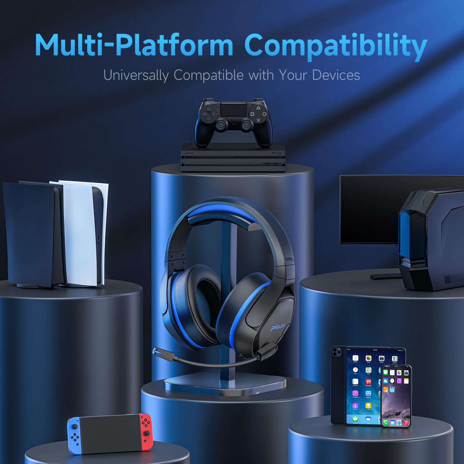 Wireless Gaming Headset, 2.4GHz USB Gaming Headphones for PC PS5 PS4 Mac Switch with Bluetooth 5.2, 100H Battery, ENC Noise Canceling Mic, RGB Light, 3.5mm Wired Jack for Xbox Series