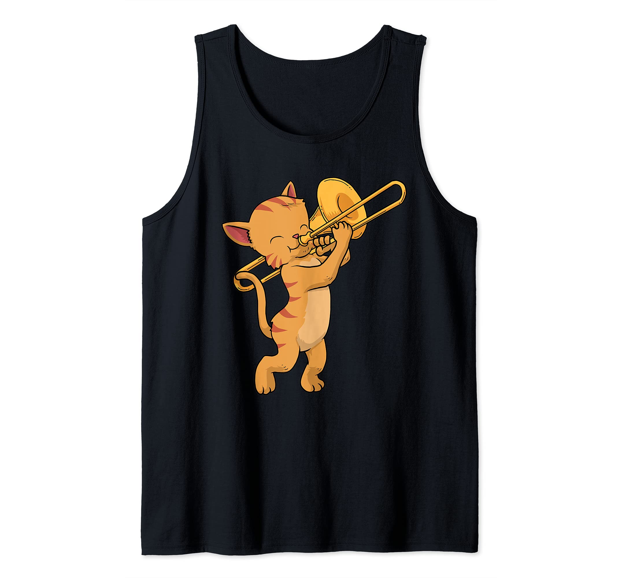 Cat Trombone Music Men Cat Jazz Music Marching Band Trombone Tank Top