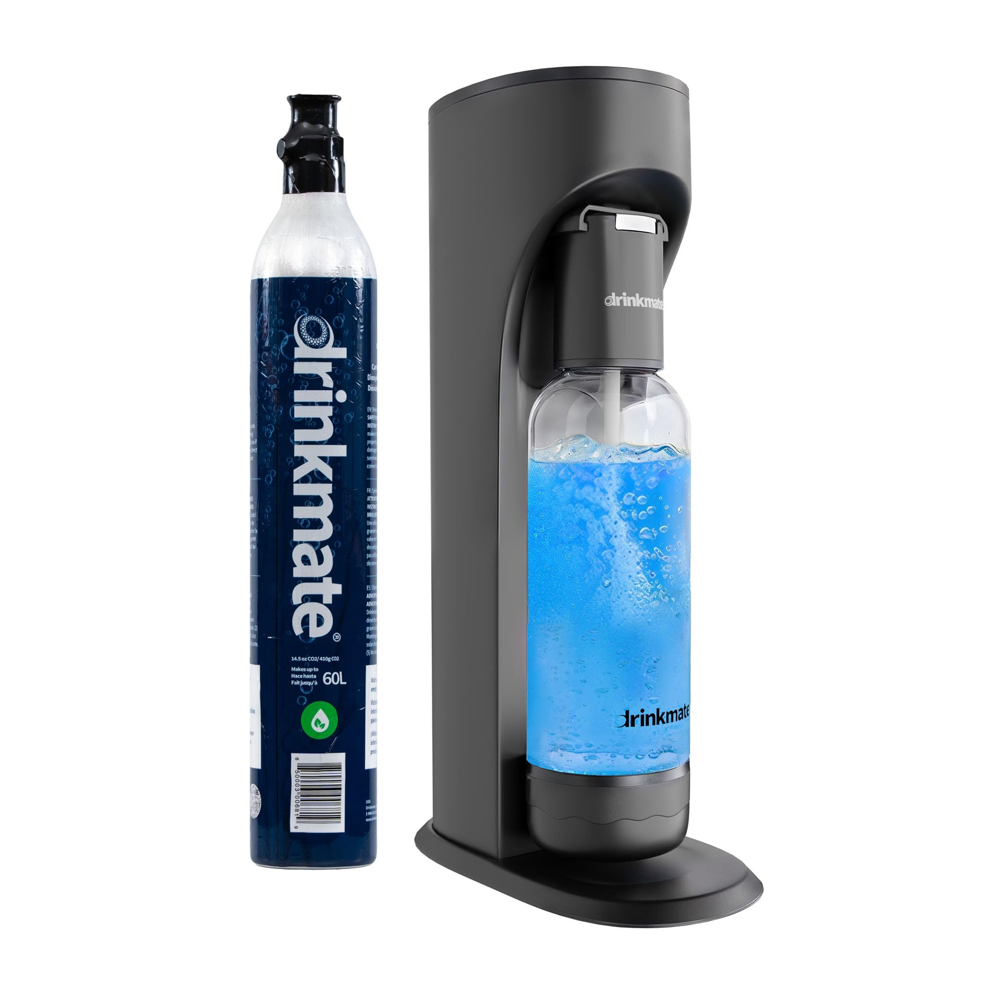 Drinkmate OmniFizz Sparkling Beverage Maker with 1L bottle and CO2 cylinder, carbonates ANY cold drink, Matte Black, pack of 1, 410-02-14Z
