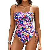 Tummy Control One Piece Swimsuit - Strapless Bandeau Bathing Suits for Women 2025 Cheeky High Cut Swimwear
