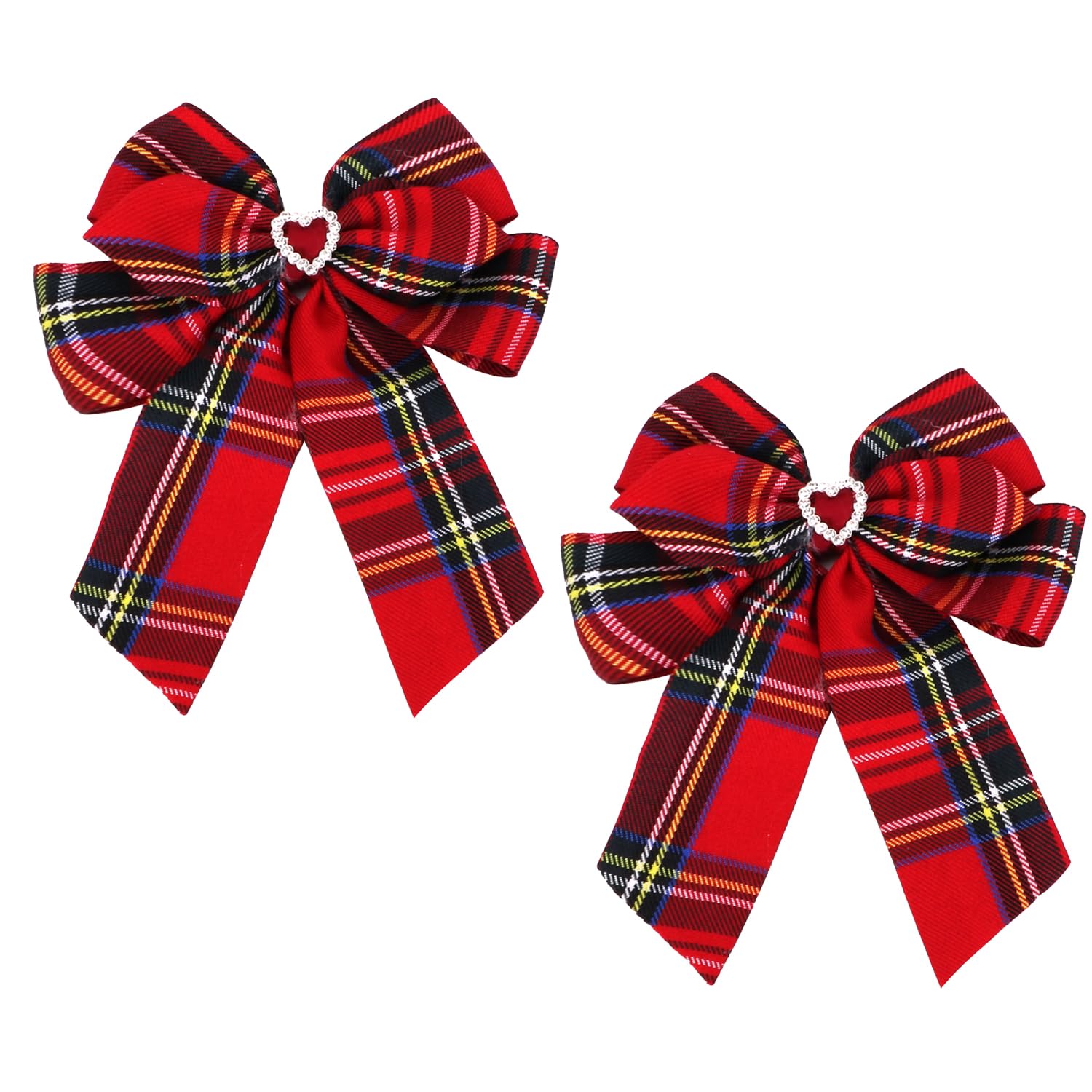 Miaija 2Pieces Tartan Bow Knot Hair Clips Red Plaid Ribbon Hair Clips College Style Student Hair Accessories for Girls and Women