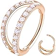 ORANGELOVE Double Open Stack CZ Nose Ring Hoop 316L Surgical Steel Helix Rook Conch Cartilage Daith Tragus Earrings Hinged Segment Nostril Piercing Septum Clicker 20G 18G 16G Lip Ring