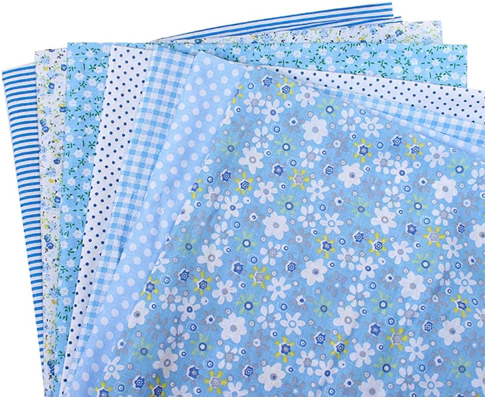 collectvoice 7Pcs Cotton Fabric Sewing Plain Cloth Floral Patchwork for DIY Quilting Bags Handkerchief Arts Crafts (25x25cm) Blue