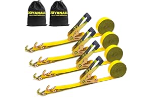 JOYANALL 2 Inch Ratchet Straps Heavy Duty，20ft Tie Down Straps Ratchet with Double J Hook, 10000lbs Break Strength, Cargo Ratchet Straps for Moving, Truck, Trailers, Motorcycles (4 Pack)