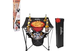 Camerons All-in-One Tailgating Table - Portable Folding Camping Table w Insulated Cooler, Food Basket & Travel Bag - Holiday Xmas Gift- Collapsible Picnic Table for Fall Football Games & Outdoor BBQs