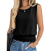 BLENCOT Summer Tank Tops for Women Sleeveless Casual Boho Cami Slim Fit Smocked Bottom Shirts