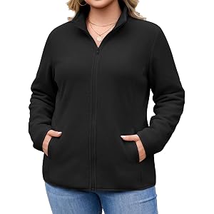 IN'VOLAND Plus Size Women's Fleece Jacket Fall Lightweight Full Zip Jacket | Fleece Jacket Women with Pockets,Long Sleeves Ca