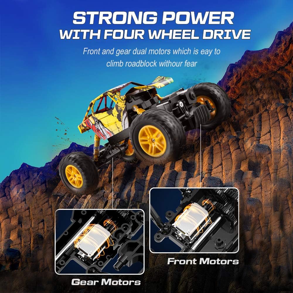 DOUBLE E RC Cars 1:18 Dual Motors Rechargeable Remote Control Truck 4WD Off Road RC Truck Rock Crawler: Toys & Games