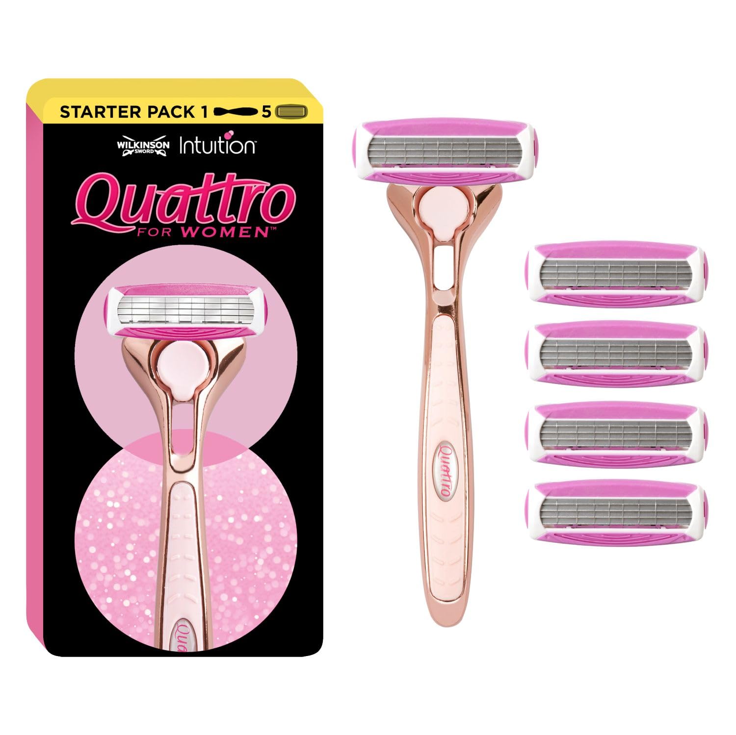 WILKINSON SWORD - Quattro For Women | Premium Metal Rose Gold | Razor Handle + 4 Blade Refills