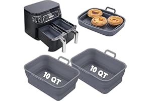 Vangerute 2-Pack Collapsible Air Fryer Silicone Liners, Rectangular, Grey, Silicone, Dishwasher Safe, for Ninja Foodi Dual, 1