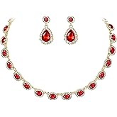 BriLove Wedding Jewelry Set for Women Bride Necklace Earrings Set Crystal Teardrop Oval Cluster Jewelry for Bridal Bridesmaid Party Prom