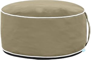QILLOWAY Indoor/Outdoor Inflatable Stool,Round Ottoman,All Weather Foot Rest for Camping or Home,Tan/Beige