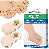 ViveSole Budin Splint Toe Straightener (Pair) - Hammer Toe Corrector for Women, Men - Crooked Toe, Joint Realign Cushion Brace for Claw, Curled - Metatarsal Support Loop Guard Alignment Corrector Wrap
