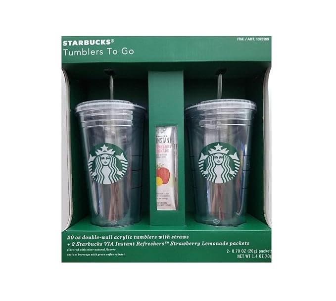 Costco Starbucks 2pc. 20oz DoubleWall Acrylic tumblers with Straws