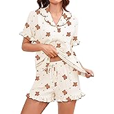 SWOMOG Women's Pajama Sets Cute Ruffle Matching PJs Sleepwear Button Down Short Sleeve Loungewear 2 Piece PJ Set
