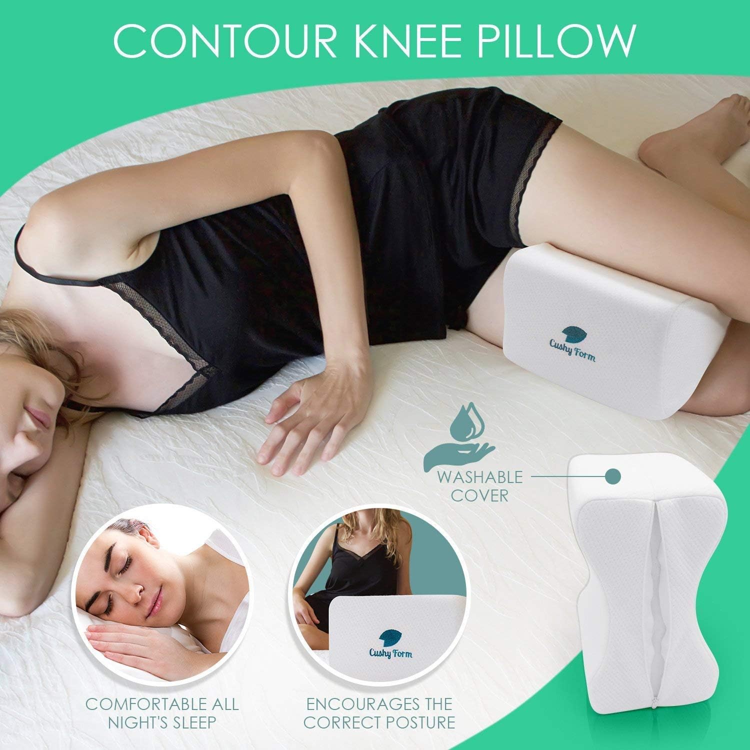 Knee Pillow for Side Sleepers - Sciatic Nerve Pain Relief | Best for Pregnancy, Hip, Knee, Back and Spine Alignment | Memory Foam Orthopedic Leg Pillow Wedge with Washable Cover+Free Storage Bag (Lrg): Home & Kitchen