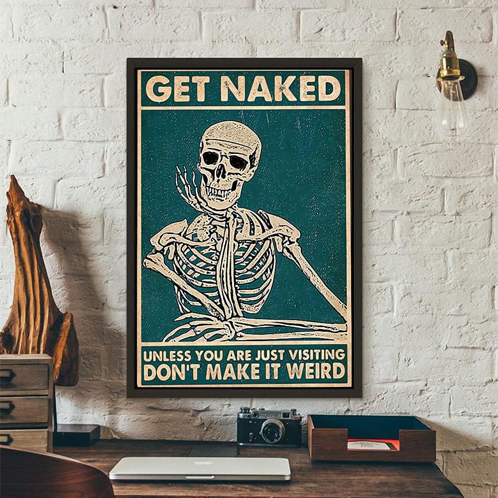 Get Naked Canvas Wall Art Vintage Retro Art Painting Skeleton Wall Art Poster Abstract Skeleton Wall Art Funny Artwork for Bedroom Living Room Bathroom Home Wall Decor
