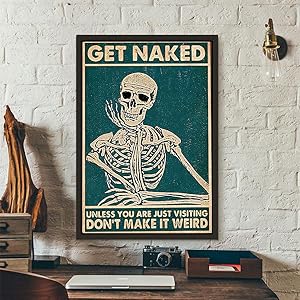 Get Naked Canvas Wall Art Vintage Retro Art Painting Skeleton Wall Art Poster Abstract Skeleton Wall Art Funny Artwork for Bedroom Living Room Bathroom Home Wall Decor