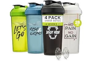 GOMOYO [4 Pack] 28oz Shaker Bottle with Motivational Quotes |Protein Bottle with 4x Wire Mixer | Shaker Bottle for Protein Mixes Pack is BPA Free and Dishwasher Safe