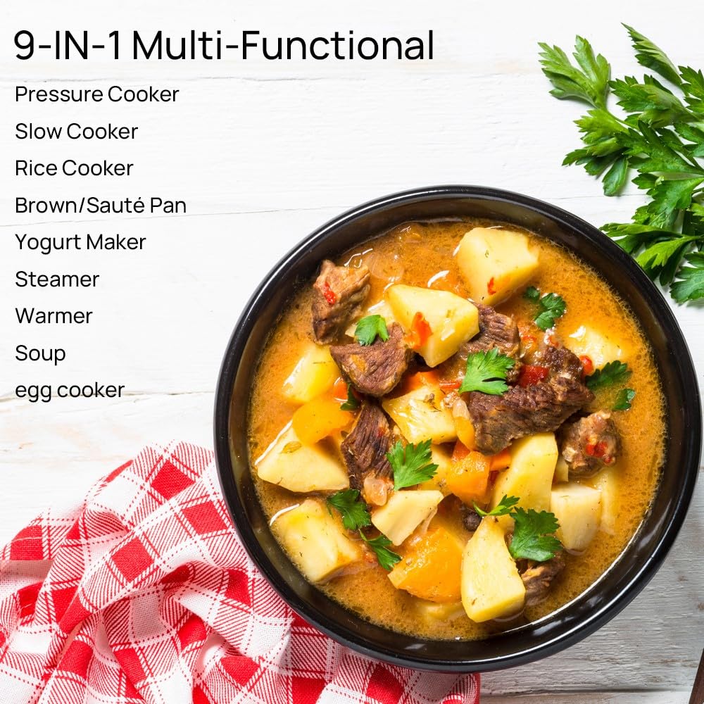 9-in-1 Electric Pressure Cooker 6QT Multi-Functional Programmable Non-Stick Pot, Slow Cooker, Rice, Steamer, Sauté, Yogurt Maker, Warmer, 6 Quart