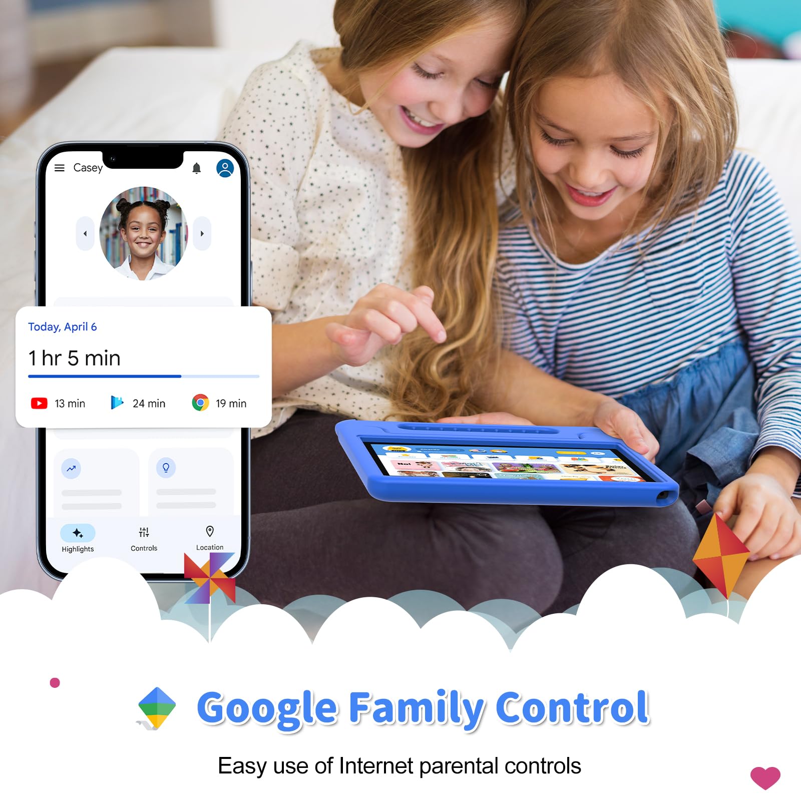 Kids Tablet, 10 inch Tablet for Kids with EVA Shockproof Case, 2+32GB(SD Expandable up to 512GB), Pre-Installed Google Kids Space, Parental Control, YouTube Kids, Gift for Child - Blue
