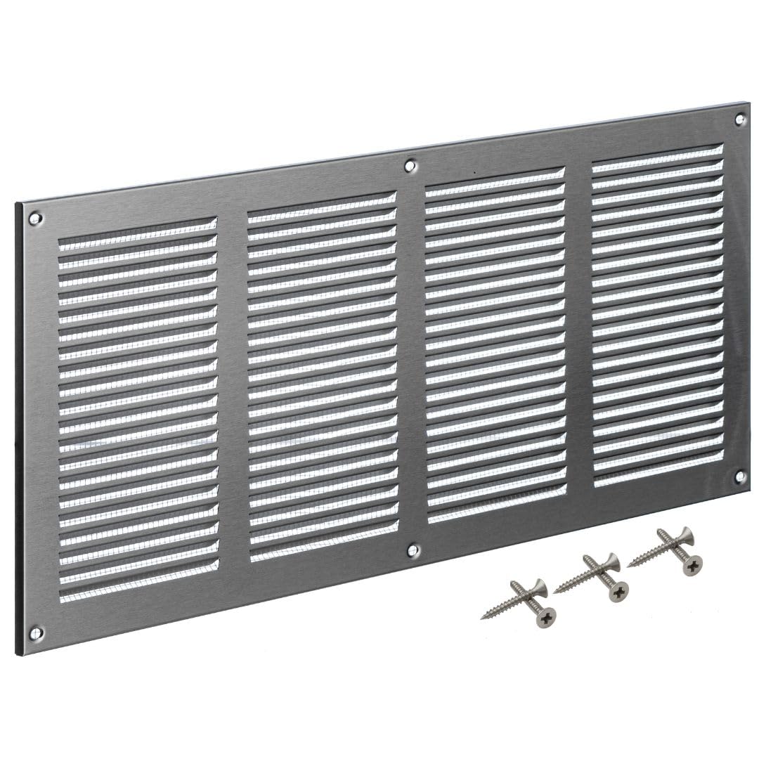 Steinberg14 Stainless Steel 400x200mm Air Vent Grille Cover with Insect Mesh - 16x8 inch Metal Ventilation Cover