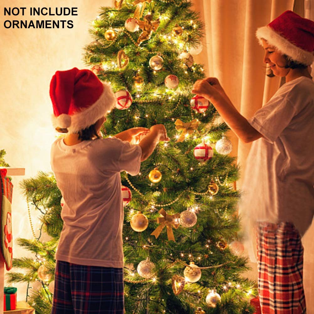 Juegoal 7.5 Foot Artificial Christmas Tree with 600 LED Warm White String Lights (NOT Pre-Strung) 8 Lighting Modes Fake Xmas Tree with Durable Metal Legs, 1350 Tips