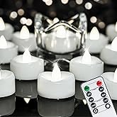 merrynights Remote Candles, 12PCS Flameless Tea Lights Candle Battery Operated with Timer, 400+Hours Remote Control LED Tea Lights Votive Candle - 1.5'' D X 1.25'' H- Pure White Light