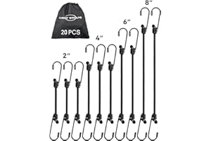 LUCKYSTRAPS 20 Pcs Mini Short Bungee Cords Assorted Sizes with 6mm Diameter & 2.5X Stretch, 2'' 4'' 6'' 8'' Black Small Bungee Straps with Excellent UV Protection & Upgraded Steel Hooks for Small Items & Tools