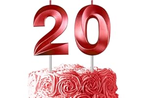 SACGUGUBER Red Number 20 Candle, 3D Diamond 2.76 Inch Number Birthday Cake Candles for Wedding Anniversary Decoration Happy Birthday Party Celebration