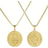 OEMOO St Saint Benedict Medal Necklace, 14K Gold Plated Virgin Mary Necklace, Virgen De Guadalupe Necklace Amulet Our Lady of Guadalupe Amulet Pendant Religious Gifts for Women Jewelry