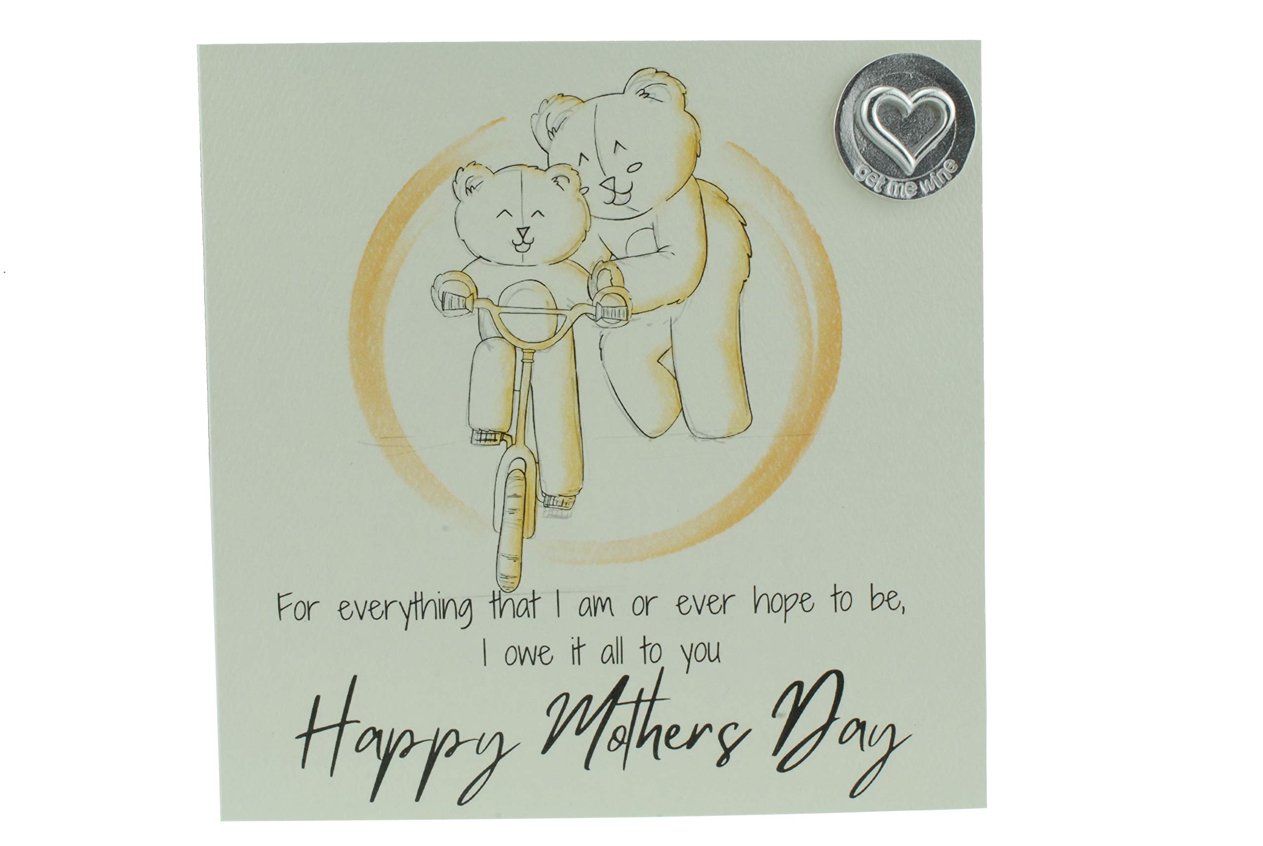 Thoughtful Mothers Day Card with Mum and Child Playing – Includes ‘Get Me Wine’ Gift Token (gcmumbikegmw)