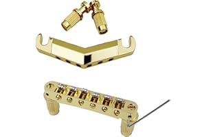 Guyker Guitar Stop Bar Tailpiece GK21 with Anchors and Studs + GM005 Tune-O-Matic Roller Saddle Guitar Bridge Compatible with Les Paul LP SG Electric Guitar (Gold)