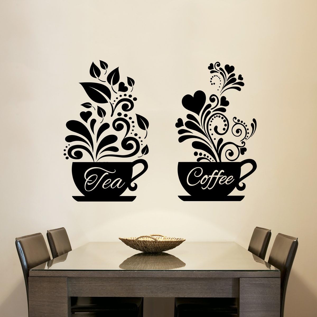 Coffee + Tea Cups Wall Sticker Home Decor Coffee Cup Wall Art Love Tea