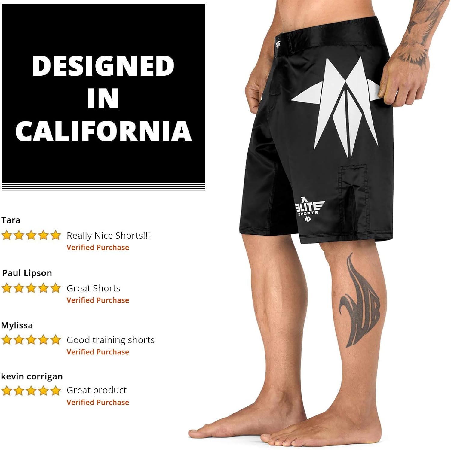 Elite Sports Men’s MMA Fight Shorts, Star Series UFC, BJJ, No Gi, Grappling, Jiu Jitsu Shorts : Clothing