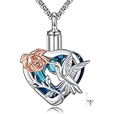 ONEFINITY Hummingbird Urn Necklace for Ashes 925 Sterling Silver Hummingbird Crystal Heart Shape Pendant Necklace Animal Bird Cremation Memorial Keepsake Jewelry Gifts for Ashes of Loved One Women