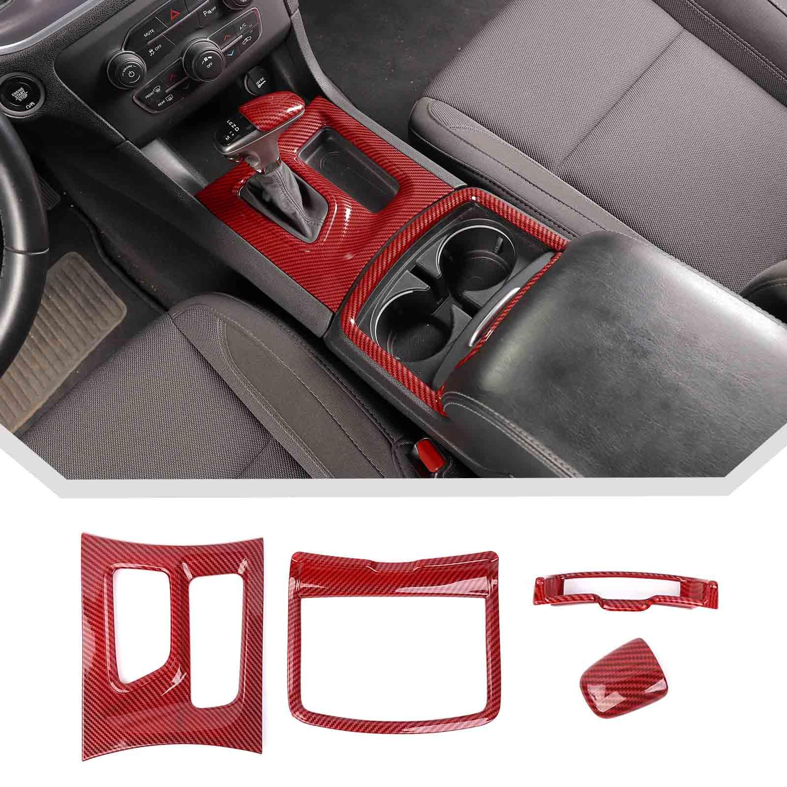 Photo 1 of JeCar 4pcs for Charger Center Console Red Carbon Fiber Interior Trim Kit for Dodge Charger 2015-2023 Interior Accessories (4pcs)