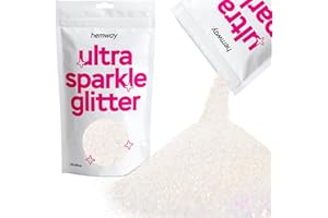 Hemway Premium Ultra Sparkle Glitter Multi Purpose Metallic Flake for Arts Crafts Nails Cosmetics Resin Festival Face Hair - Mother of Pearl Iridescent - Ultrafine (1/128" 0.008" 0.2mm) 100g / 3.5oz