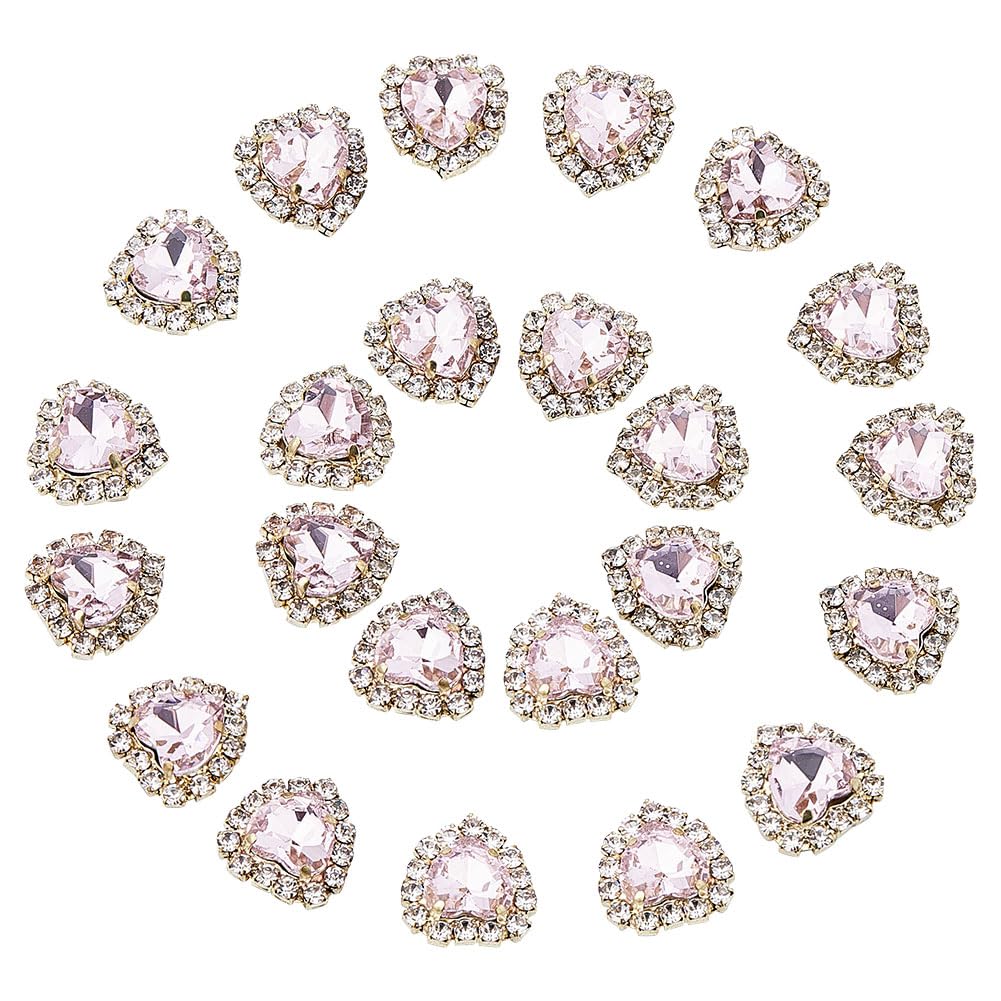 GORGECRAFT 1 Box 30Pcs Heart Sewing Gems Sew On Rhinestone Light Rose Heart Crystal Inlay Light Gold Claw Flatback Gemstones with 4 Holes Glass Rhinestone for DIY Jewelry Embellishments Crafts