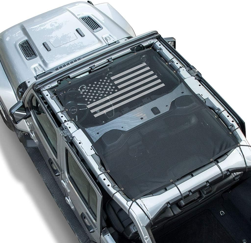 for Jeep Wrangler JL Mesh Shade Top Cover UV Protection Sunshade Net Roofs 4-Door Models (American Flag)