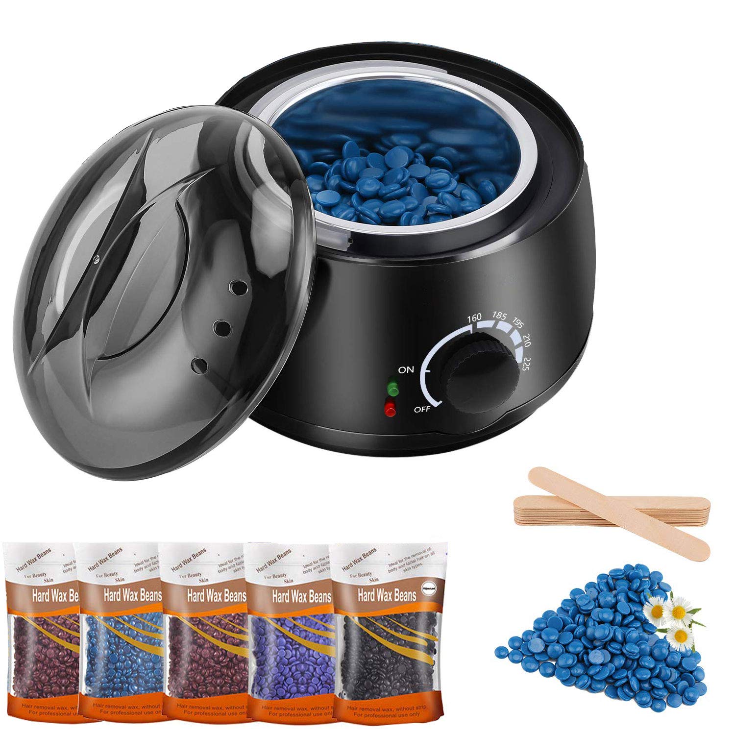 LKKRO Waxing Kit, Home Waxing Hair Removal kit, LKKRO Brazilian Wax Melting Pot with 5 Bags Hard Wax Beans & 10 Applicator Sticks