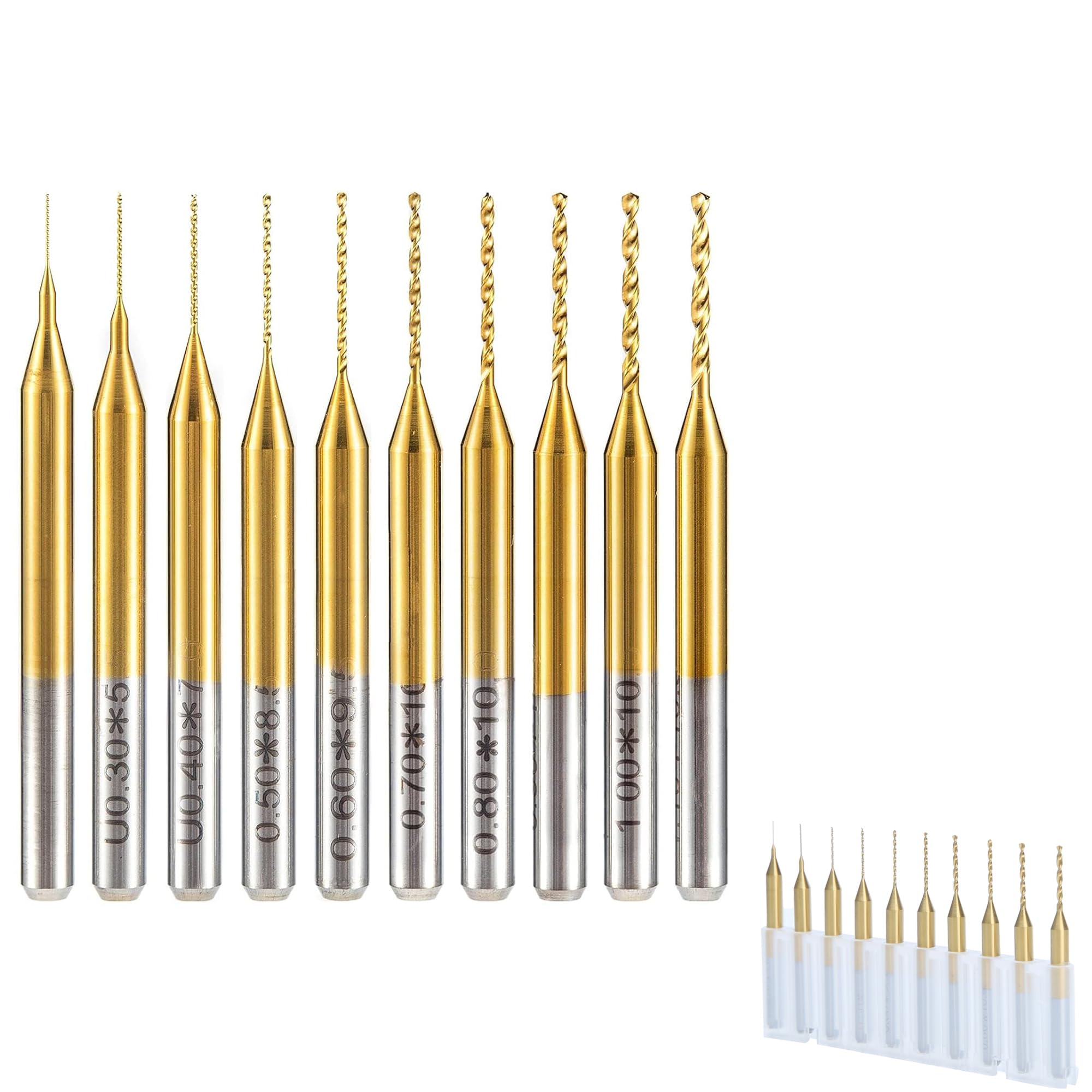 HUHAO Cobalt PCB Drill Bits 1/8 Shank Micro Twist Mini Drill Bits for Print Circuit Board with 0.2-1.1mm Cut Diameter
