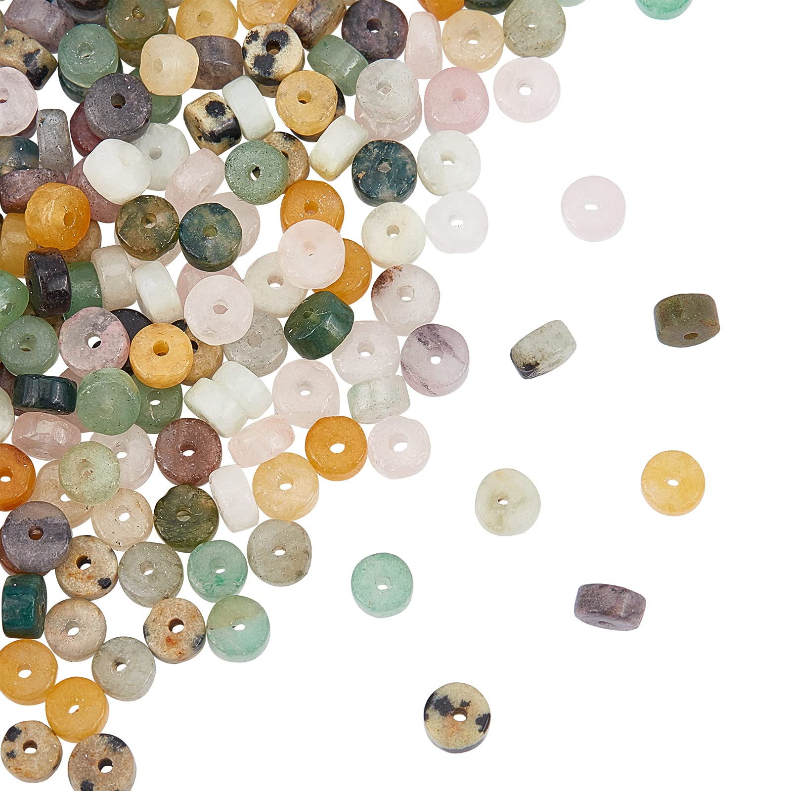 NBEADS 160pcs 8 Types Natural Stone Beads - Heishi, Disc, Spacer for Bracelet, Earrings, Necklace & Jewelry Making