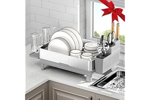Dish Drying Rack, 304 Stainless Steel Dish Racks for Kitchen Counter, Dish Drainers with Automatic Drainage, Utensil Holder &