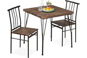 Best Choice Products 3-Piece Dining Set Modern Dining Table Set, Metal and Wood Square Dining Table for Kitchen, Dining Room, Dinette, Breakfast Nook w/ 2 Chairs - Dark Brown