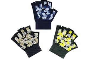 Evridwear Kids Fingerless Winter Warm Gloves,3 Pairs Half Finger Knitted Magic Stretch Gripper Touchscreen Glove Boys Girls