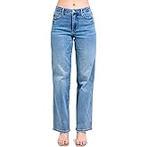 Judy Blue Women's Mid Rise Tummy Control Non Distressed Straight Jeans