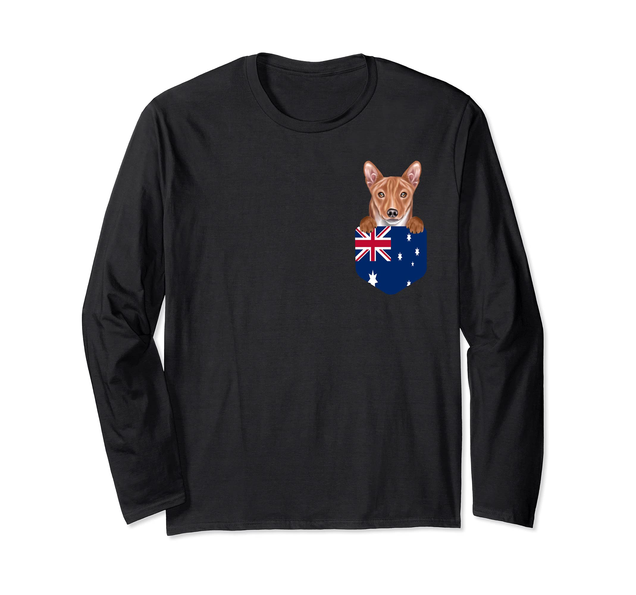 Australia Flag Basenji Dog In Pocket Long Sleeve T-Shirt