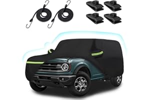 BETERNY Car Cover for 2021-2025 Bronco 4 Door, 6 Layers Waterproof Sun Rain UV Dust Snow Protection Outdoor Bronco Full Car Cover with Cotton Lining and Zipper Door-Black