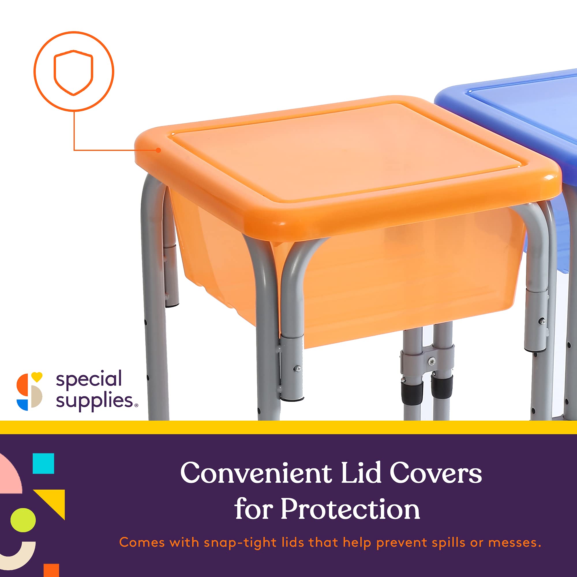 Special Supplies Sensory Activity Table for Kids and Toddlers -with Plastic Buckets and Beach Toys for Interactive Learning - Water, Sand, and STEM Play (Two Buckets - Orange + Blue)